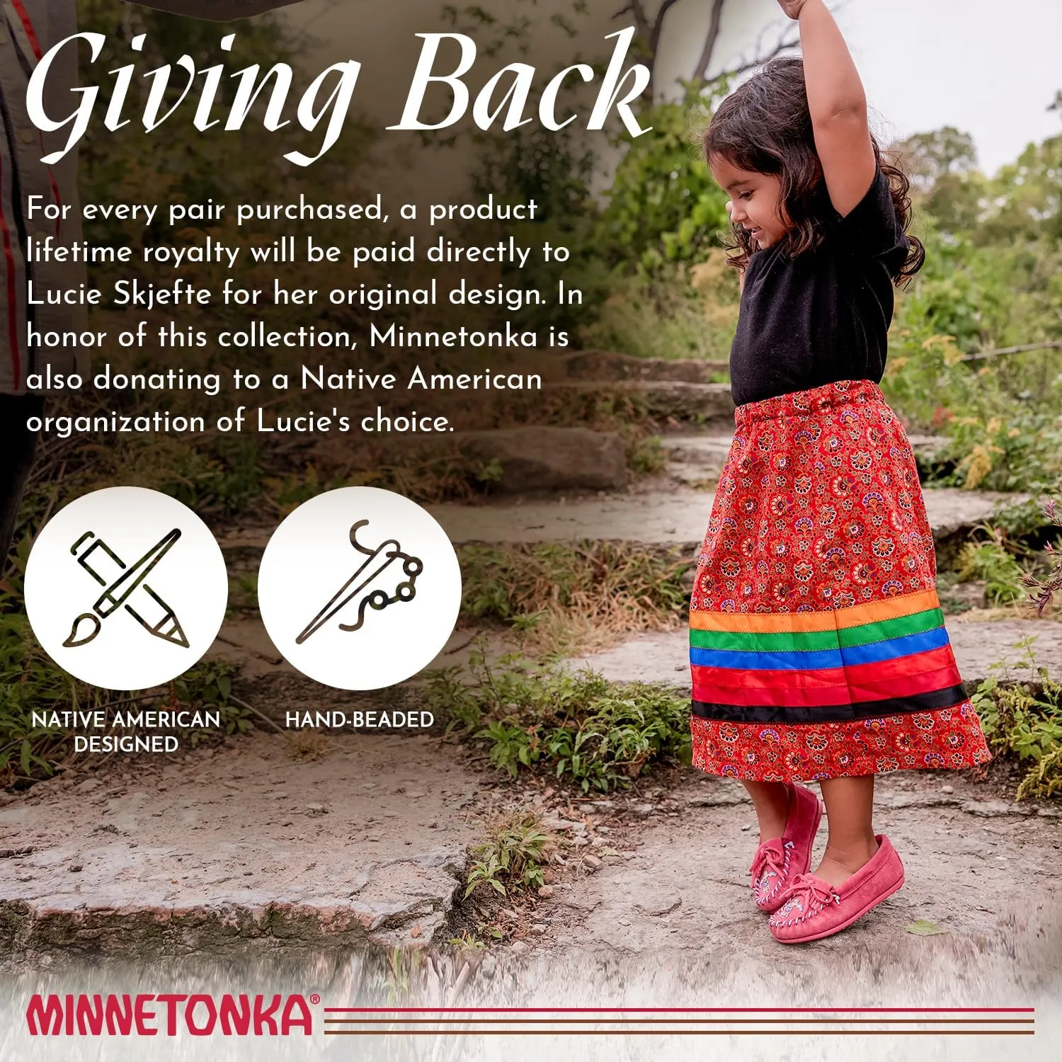 Minnetonka Childrens Thunderbird Animikii Hardsole - Moccasins for Kids with a Classic Leather Moccasin Silhouette, Cushioned Footbed, and Beaded Moccasin Design