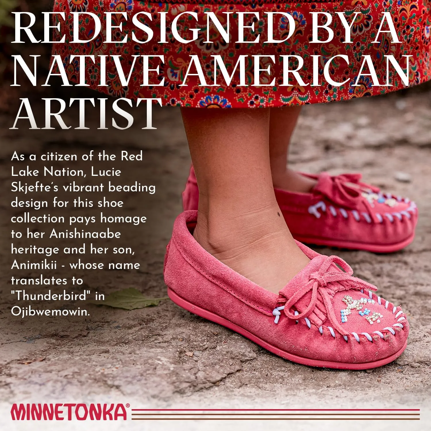 Minnetonka Childrens Thunderbird Animikii Hardsole - Moccasins for Kids with a Classic Leather Moccasin Silhouette, Cushioned Footbed, and Beaded Moccasin Design