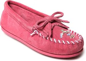 Minnetonka Childrens Thunderbird Animikii Hardsole - Moccasins for Kids with a Classic Leather Moccasin Silhouette, Cushioned Footbed, and Beaded Moccasin Design