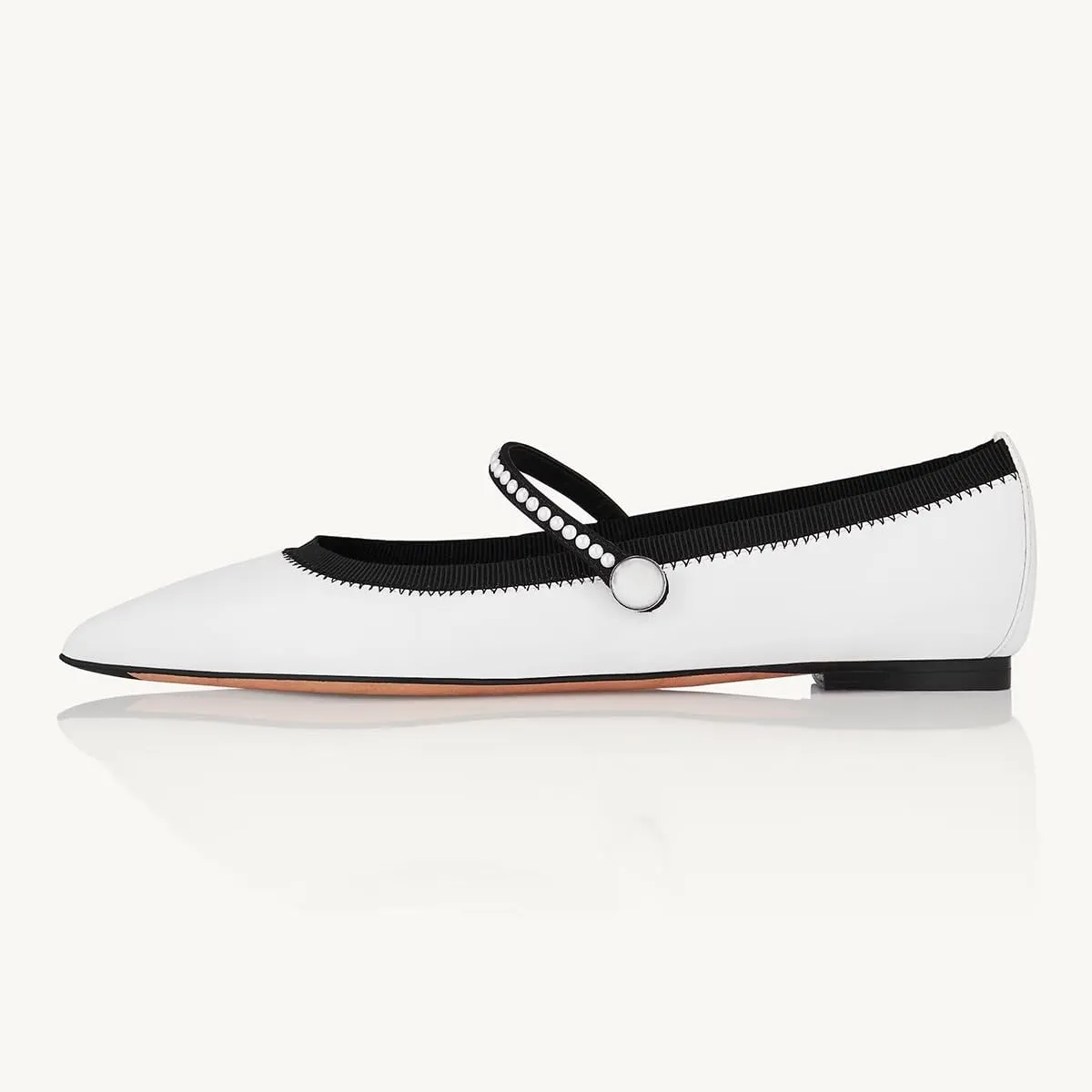 miss left Women Classic Pointed Toe Pearls Single Strap Buckle Flat Mary Janes Comfy Party Dance Ballet Shoes Size 4-16 US