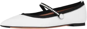 miss left Women Classic Pointed Toe Pearls Single Strap Buckle Flat Mary Janes Comfy Party Dance Ballet Shoes Size 4-16 US