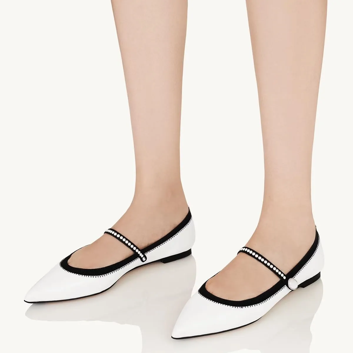miss left Women Classic Pointed Toe Pearls Single Strap Buckle Flat Mary Janes Comfy Party Dance Ballet Shoes Size 4-16 US