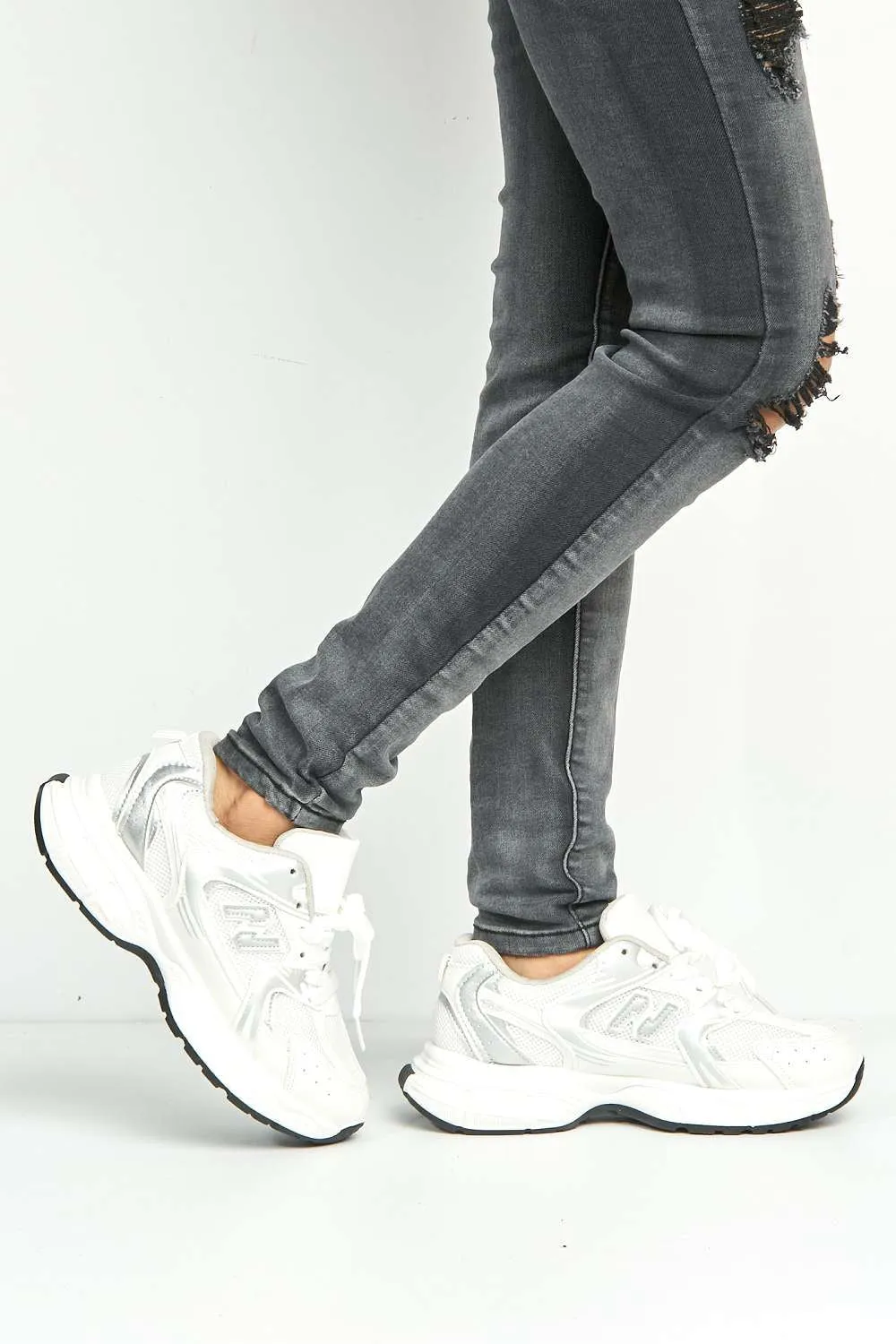 Nina Patterned Chunky Sole Trainers in White