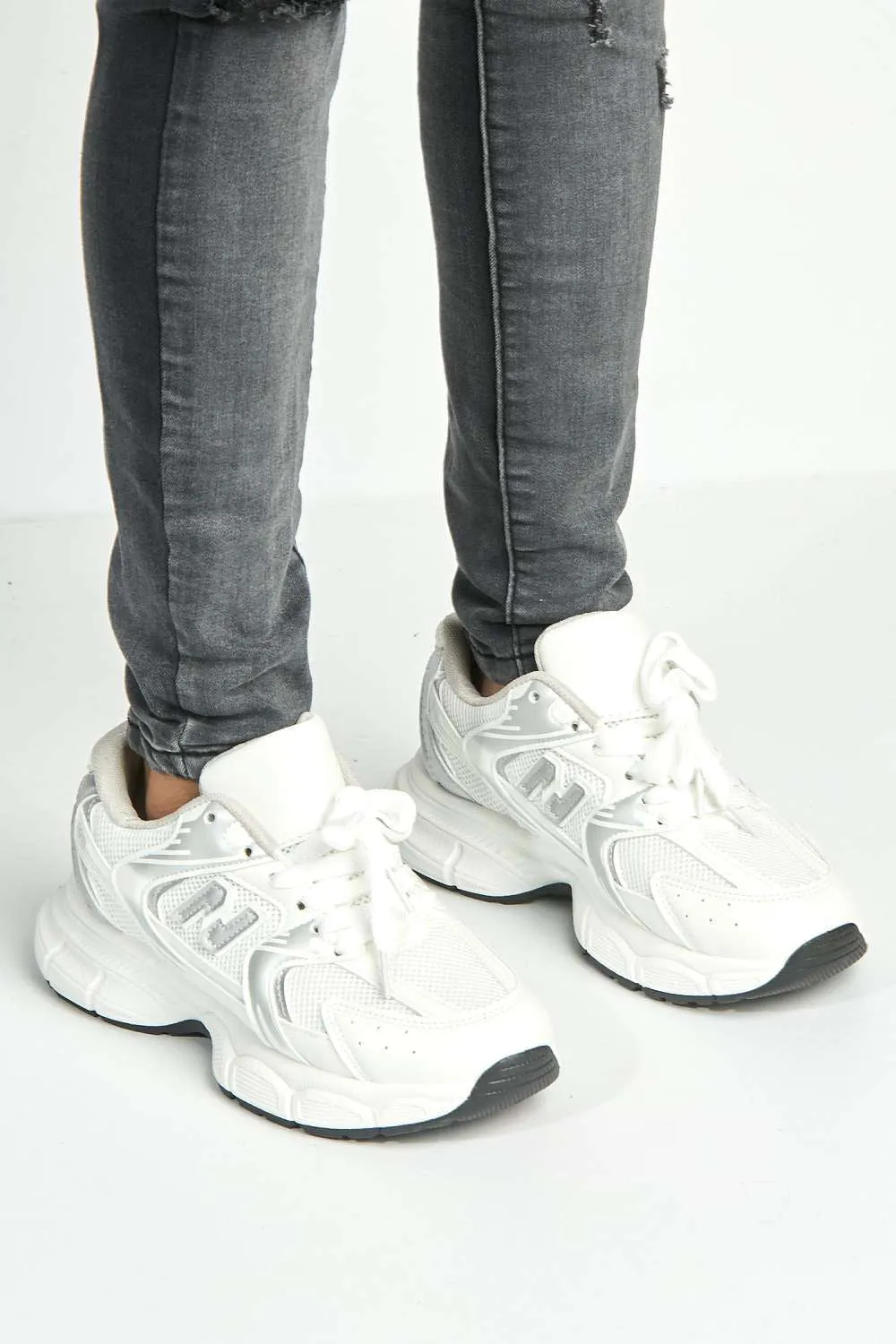 Nina Patterned Chunky Sole Trainers in White