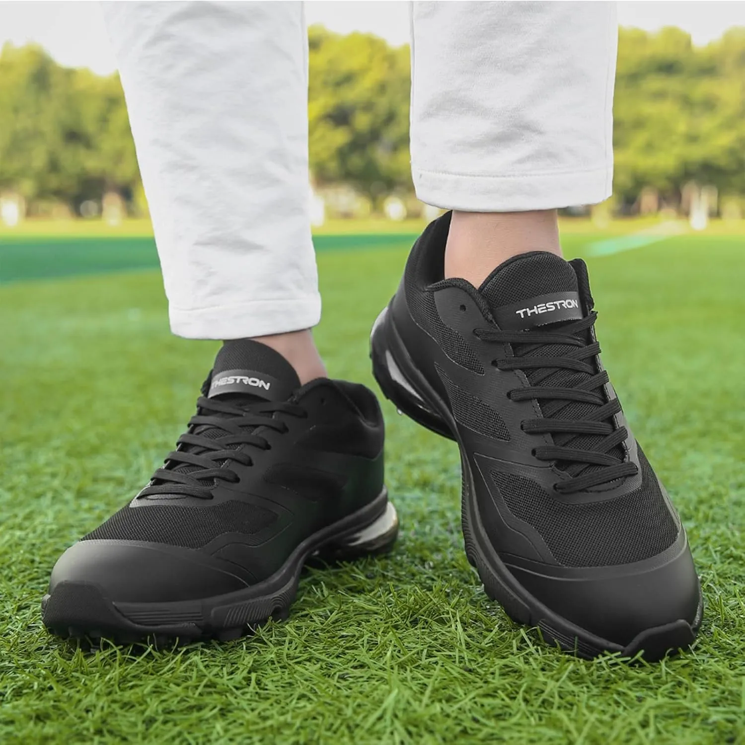 ONAIC Waterproof Golf Shoes Men Wide Spiked Golf Training Non-Slip Lace-Up Walking Footwears