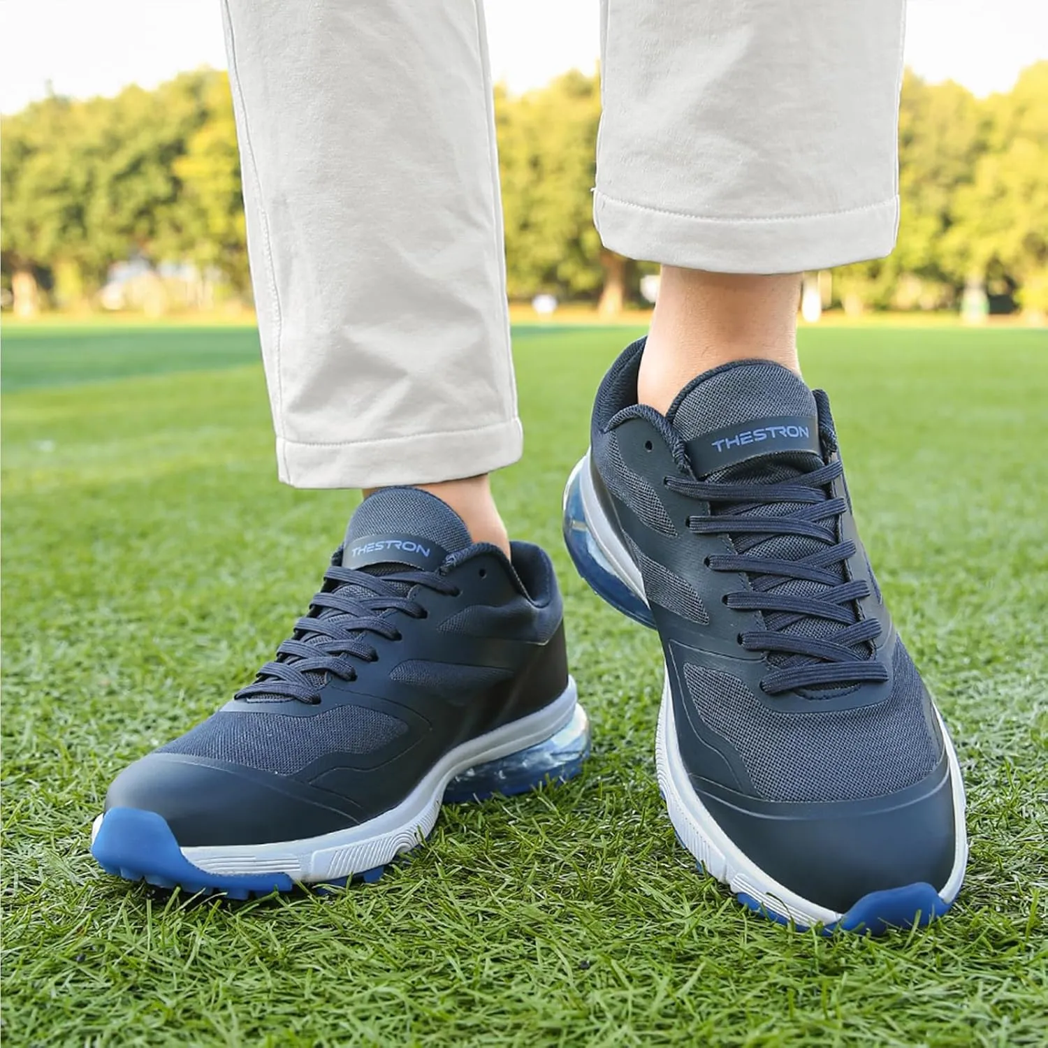 ONAIC Waterproof Golf Shoes Men Wide Spiked Golf Training Non-Slip Lace-Up Walking Footwears