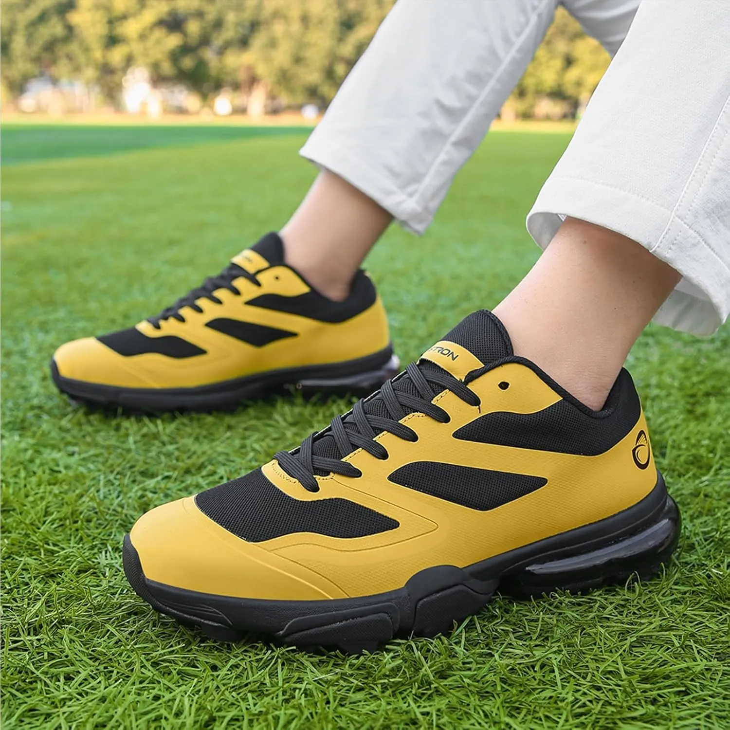 ONAIC Waterproof Golf Shoes Men Wide Spiked Golf Training Non-Slip Lace-Up Walking Footwears