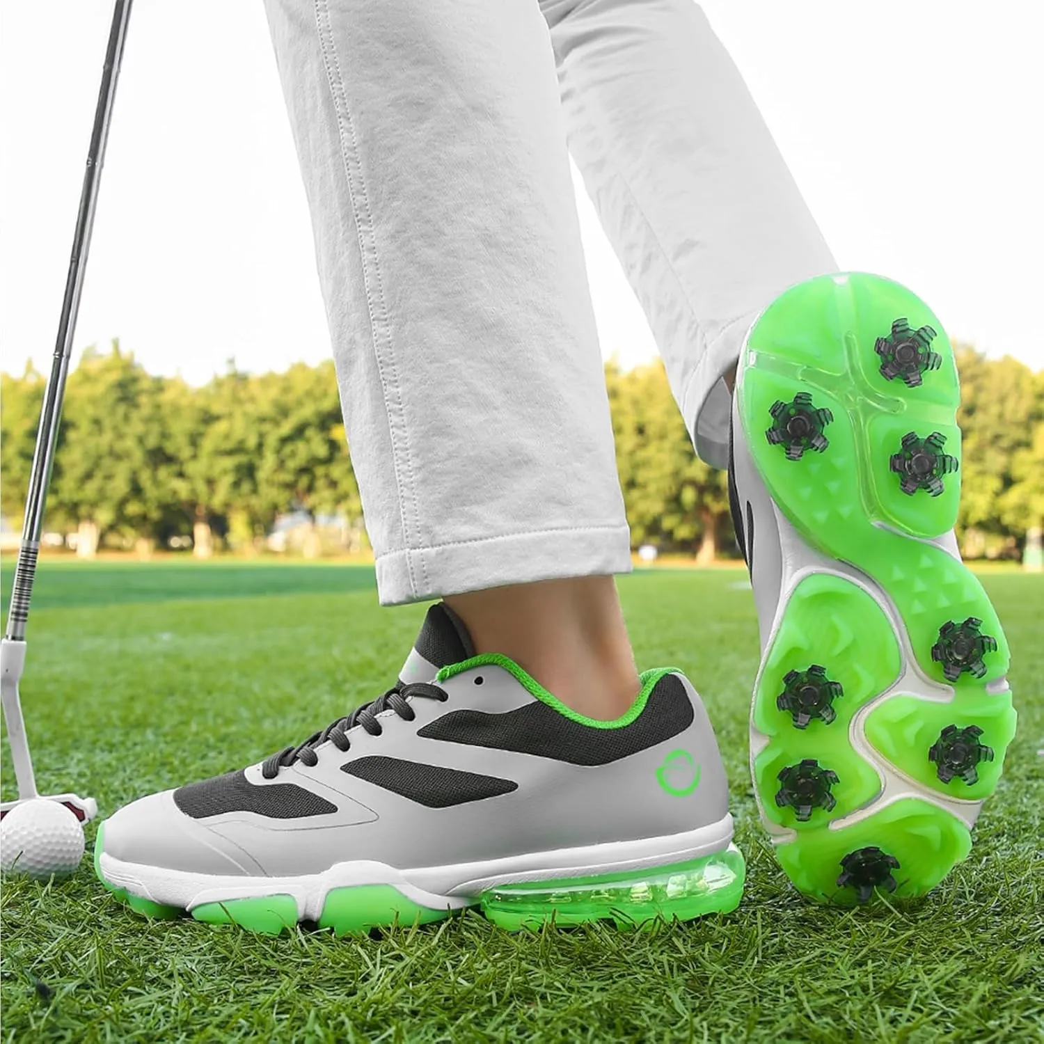 ONAIC Waterproof Golf Shoes Men Wide Spiked Golf Training Non-Slip Lace-Up Walking Footwears