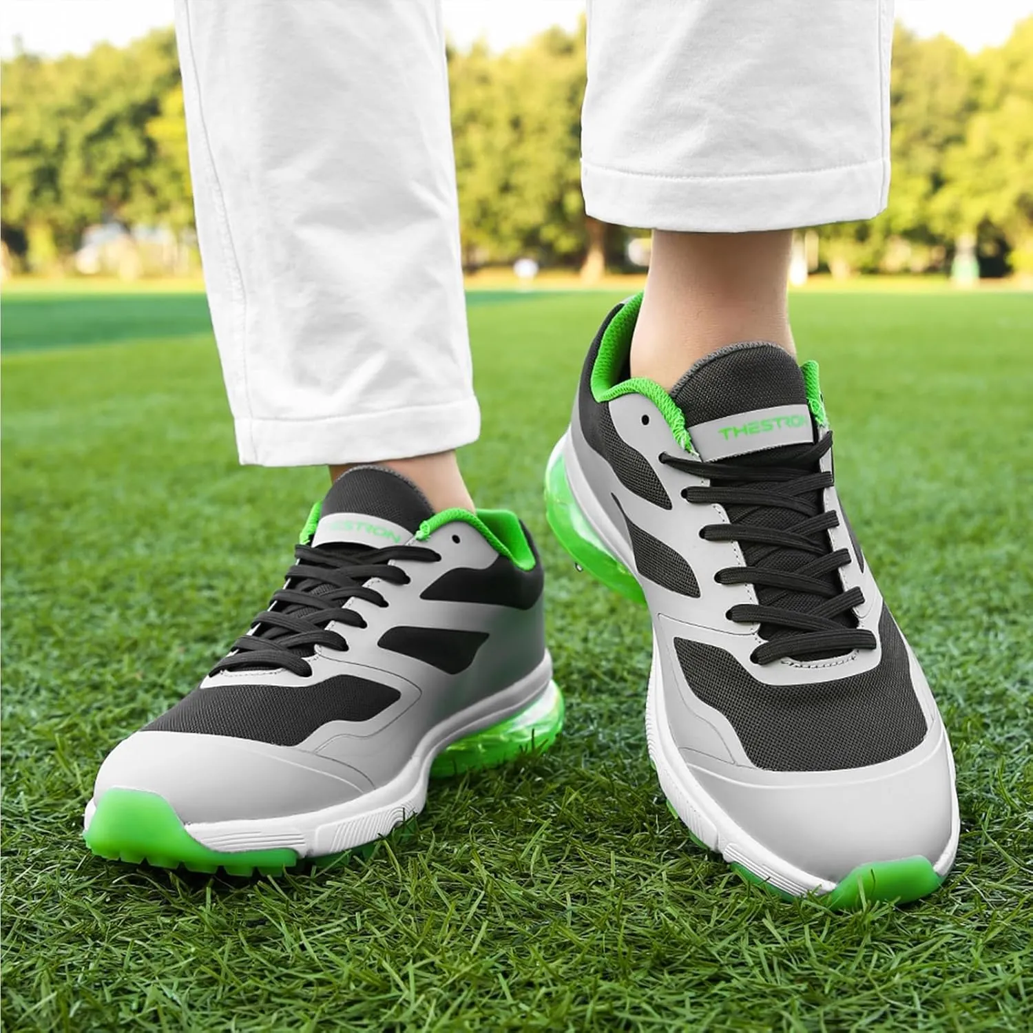 ONAIC Waterproof Golf Shoes Men Wide Spiked Golf Training Non-Slip Lace-Up Walking Footwears