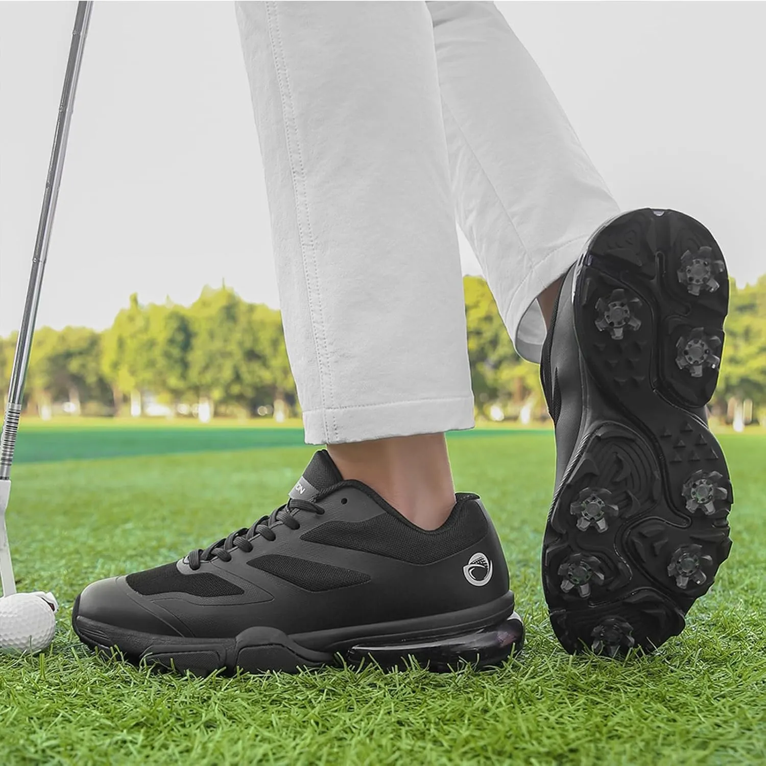 ONAIC Waterproof Golf Shoes Men Wide Spiked Golf Training Non-Slip Lace-Up Walking Footwears