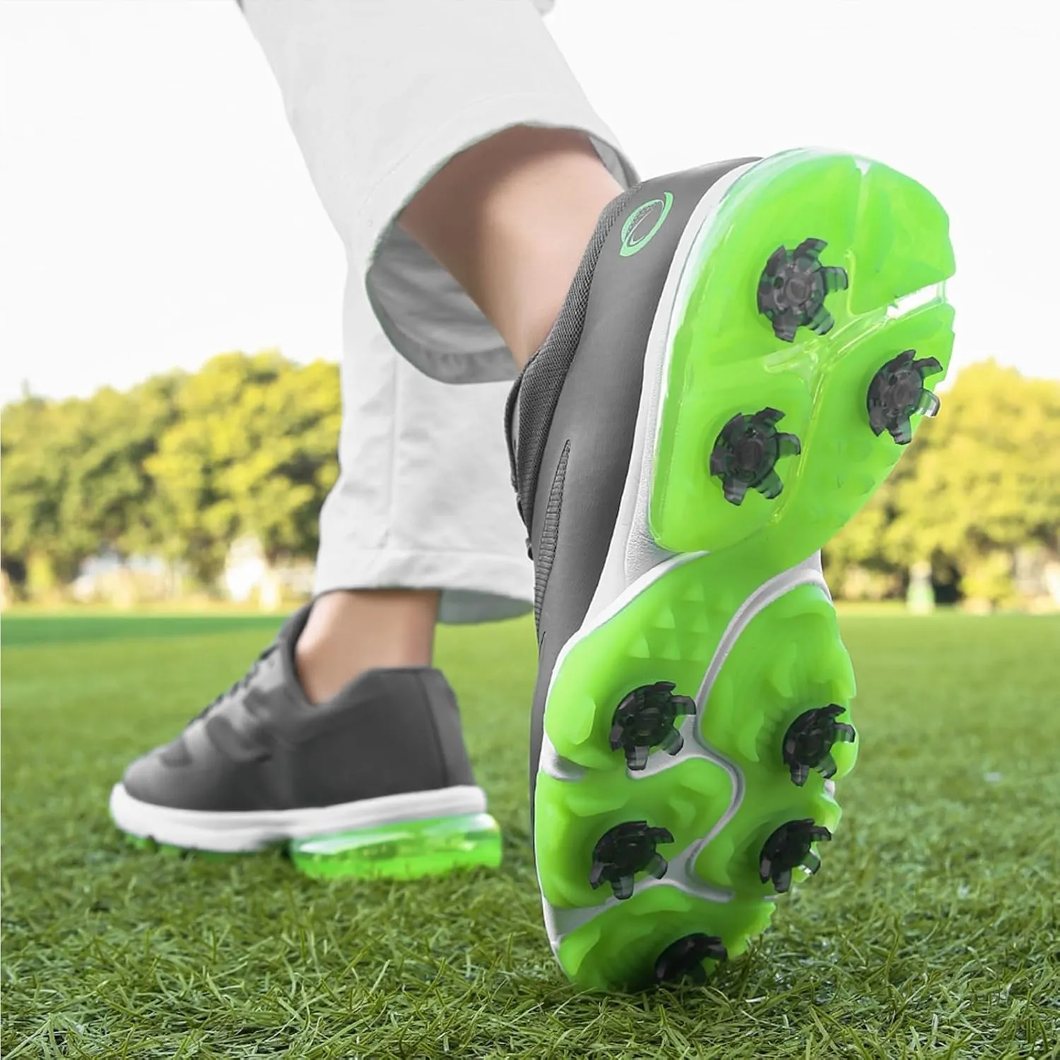 ONAIC Waterproof Golf Shoes Men Wide Spiked Golf Training Non-Slip Lace-Up Walking Footwears