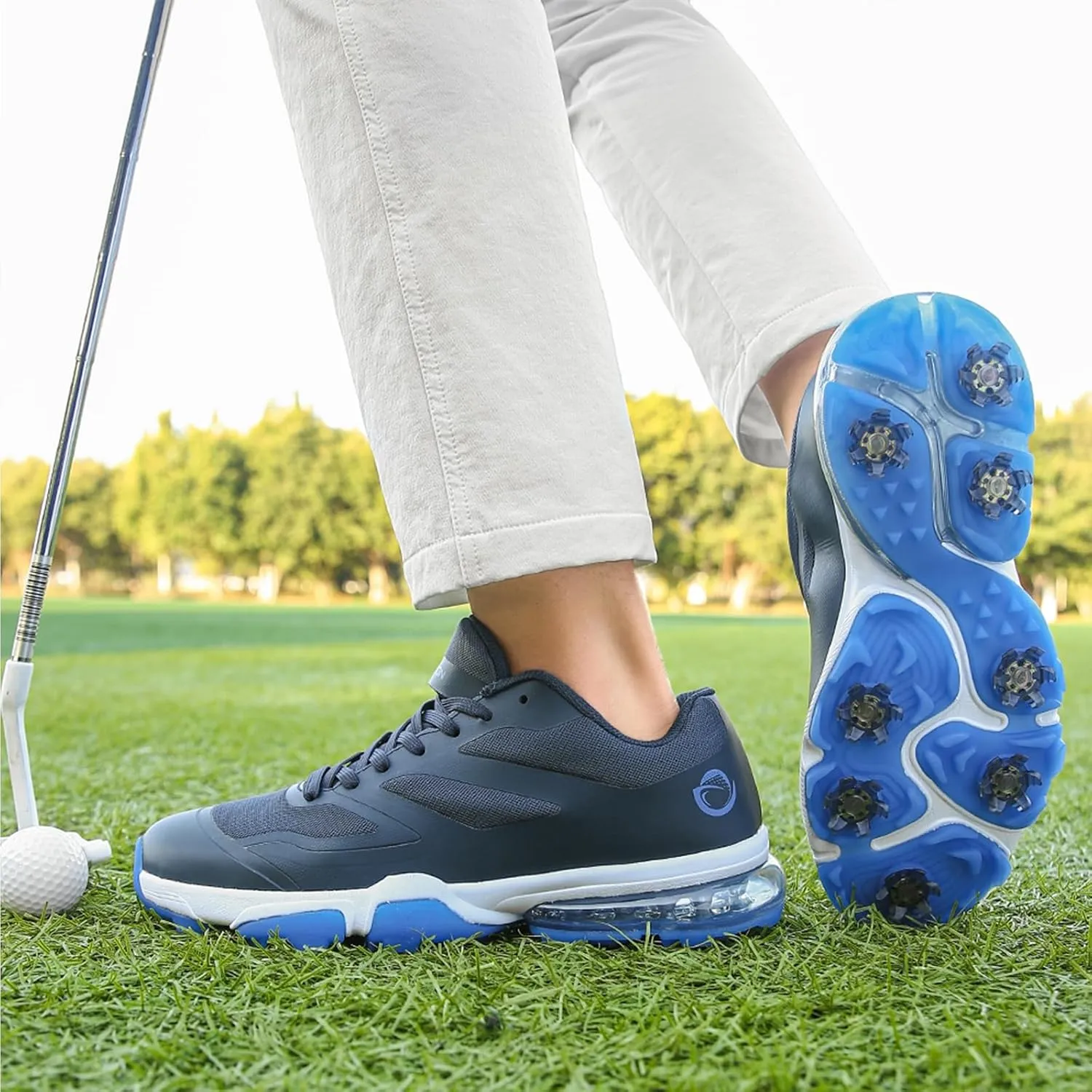 ONAIC Waterproof Golf Shoes Men Wide Spiked Golf Training Non-Slip Lace-Up Walking Footwears