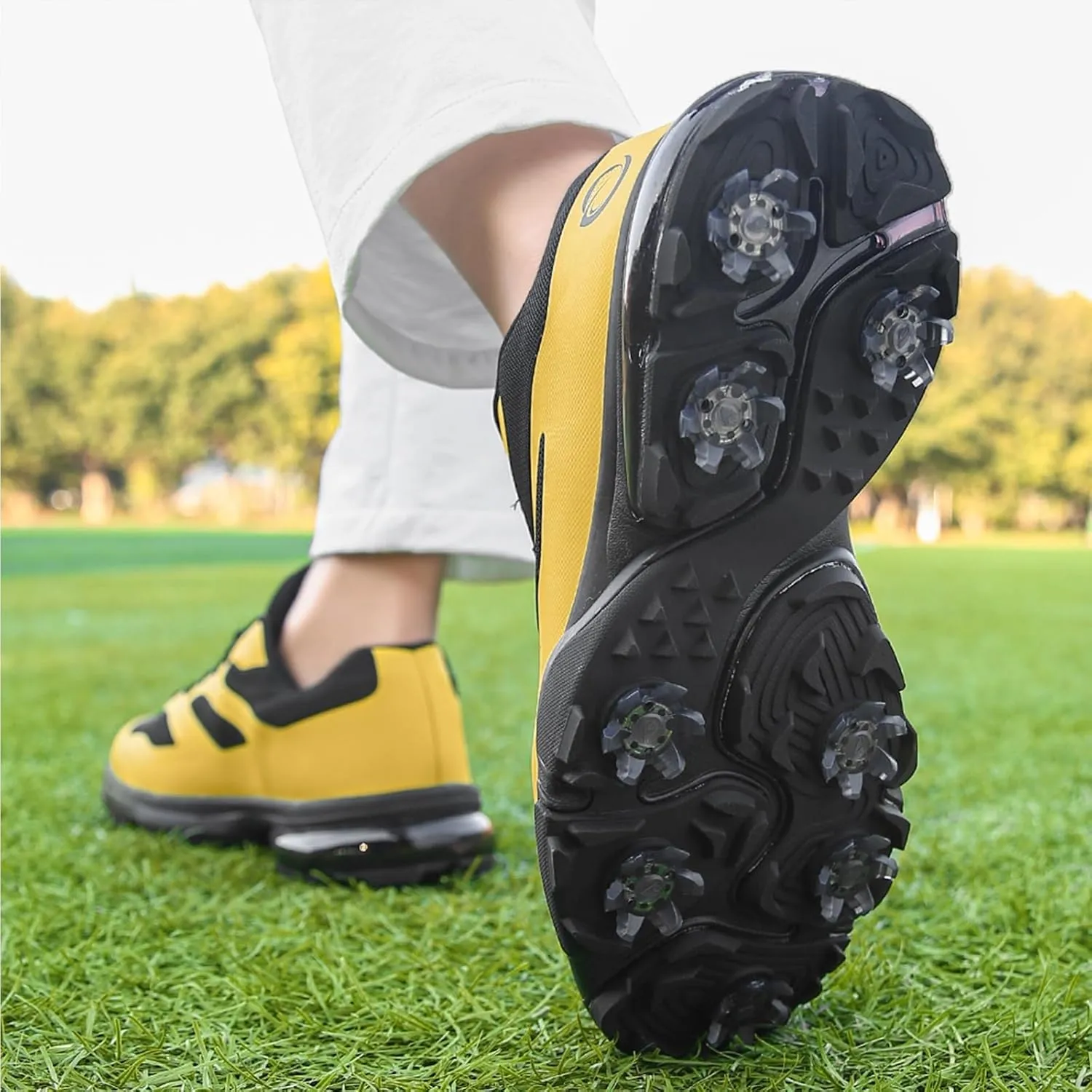 ONAIC Waterproof Golf Shoes Men Wide Spiked Golf Training Non-Slip Lace-Up Walking Footwears