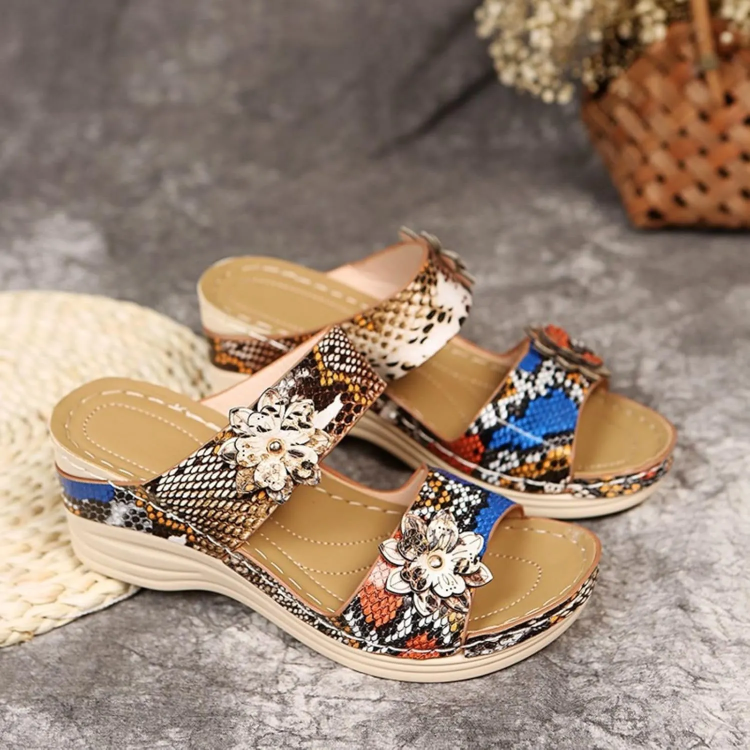 Orthopedic Sandals for Women Platform Wedge Arch Support Flat Slipper Open Toe Comfort Casual Beach Walking Heels Shoes