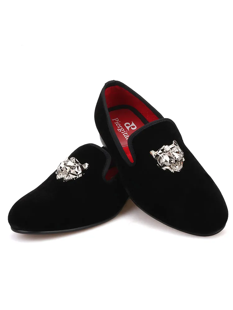 Piergitar handmade men's imported velvet loafers silver PP buckle European and American one-legged trendy low-top shoes