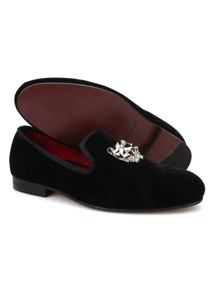 Piergitar handmade men's imported velvet loafers silver PP buckle European and American one-legged trendy low-top shoes