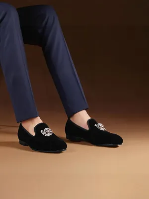 Piergitar handmade men's imported velvet loafers silver PP buckle European and American one-legged trendy low-top shoes