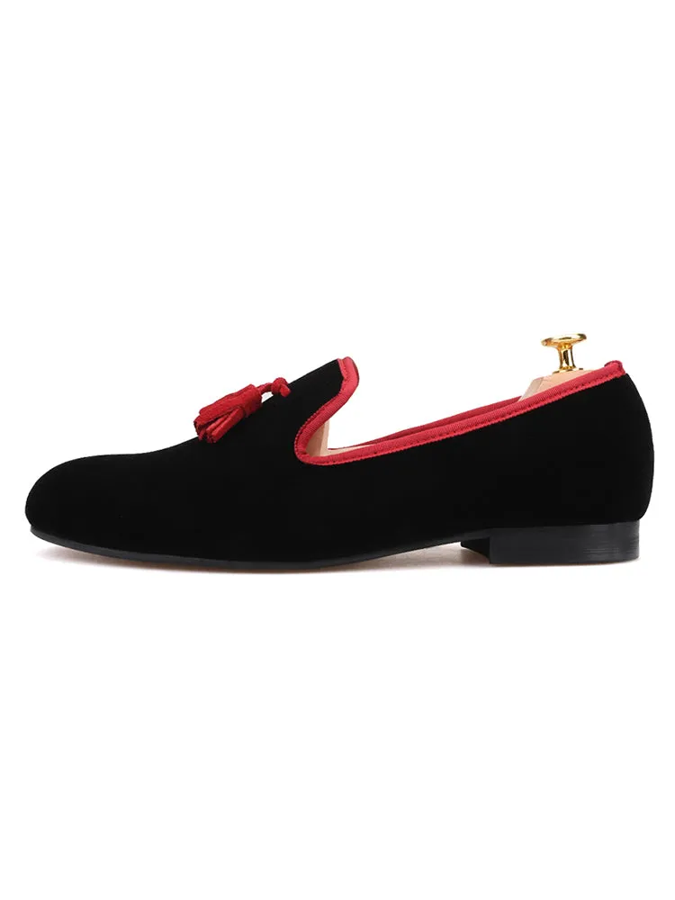 piergitar multi-color leather tassel velvet men's shoes British style large size trendy smoking shoes velvet loafers