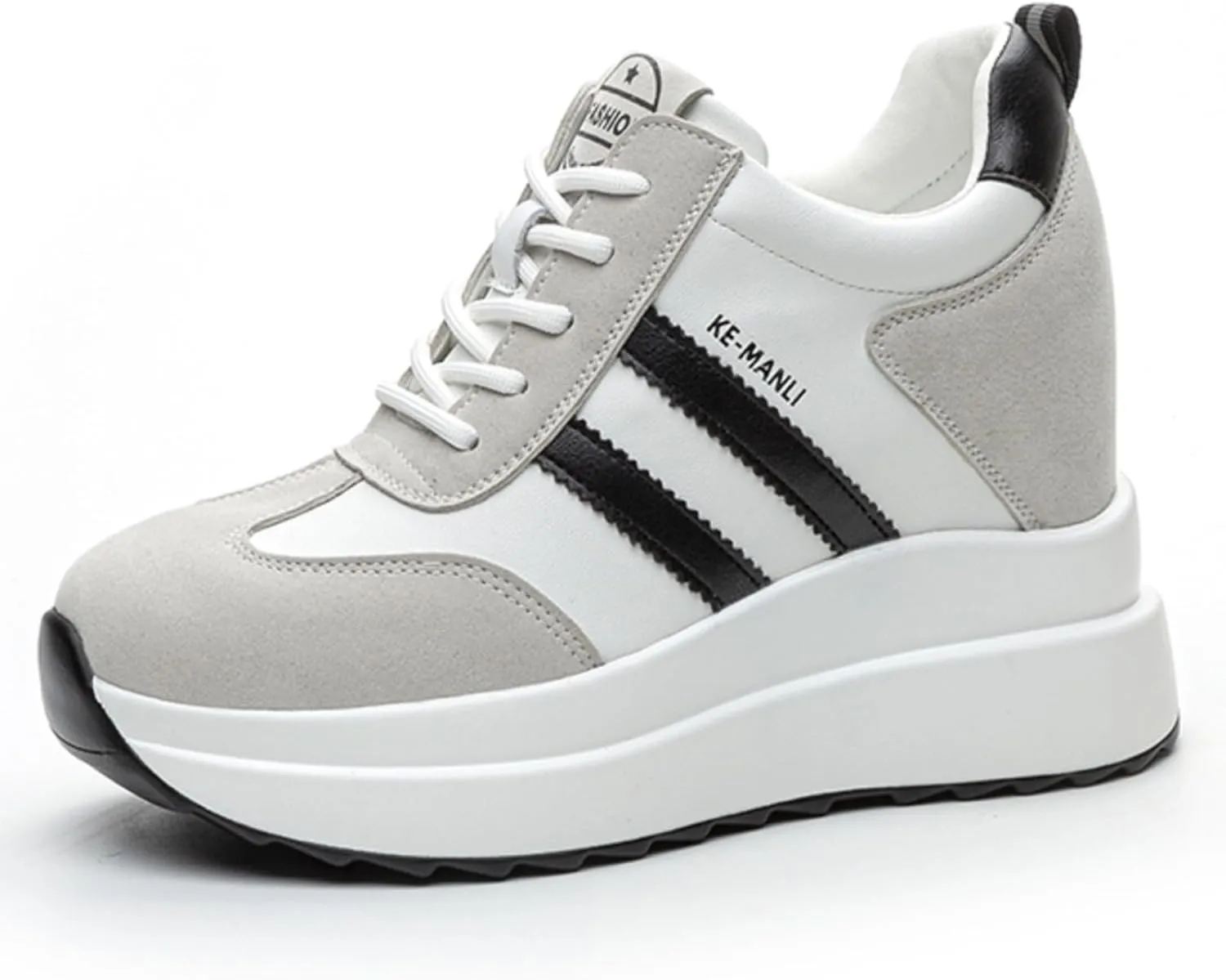 Platform Sneakers for Women - High Hidden Heel Wedge Fashion Leather Chunky Lace up Wedge Tennis Shoes Increasing 3.94 inch