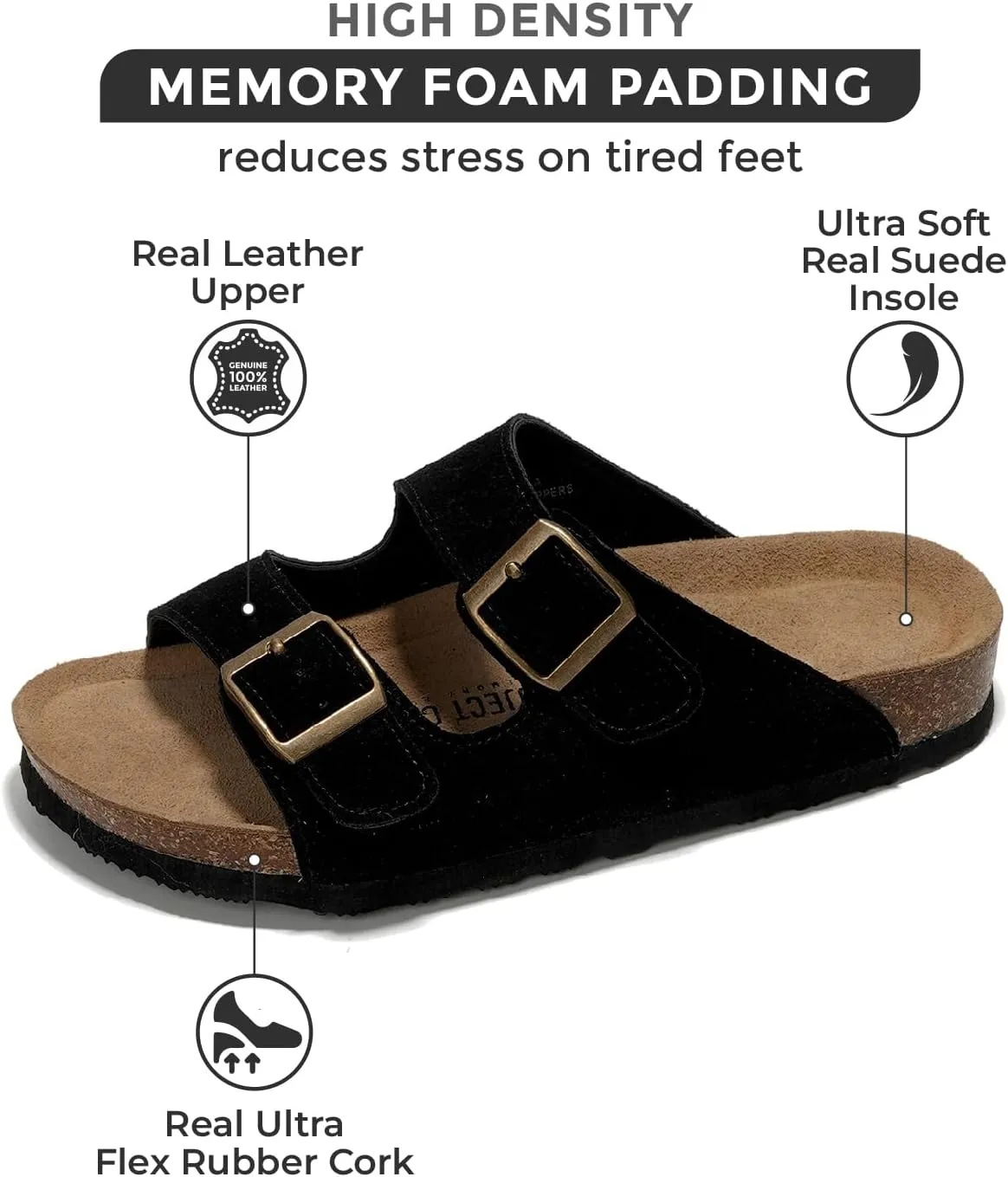 Project Cloud Genuine Leather Flat Sandals Beach Essentials Womens Sandals Memory Foam Vacation Essentials Slides for Women Footwear (Venita)