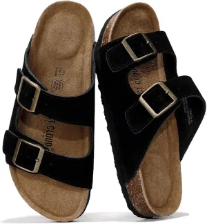 Project Cloud Genuine Leather Flat Sandals Beach Essentials Womens Sandals Memory Foam Vacation Essentials Slides for Women Footwear (Venita)