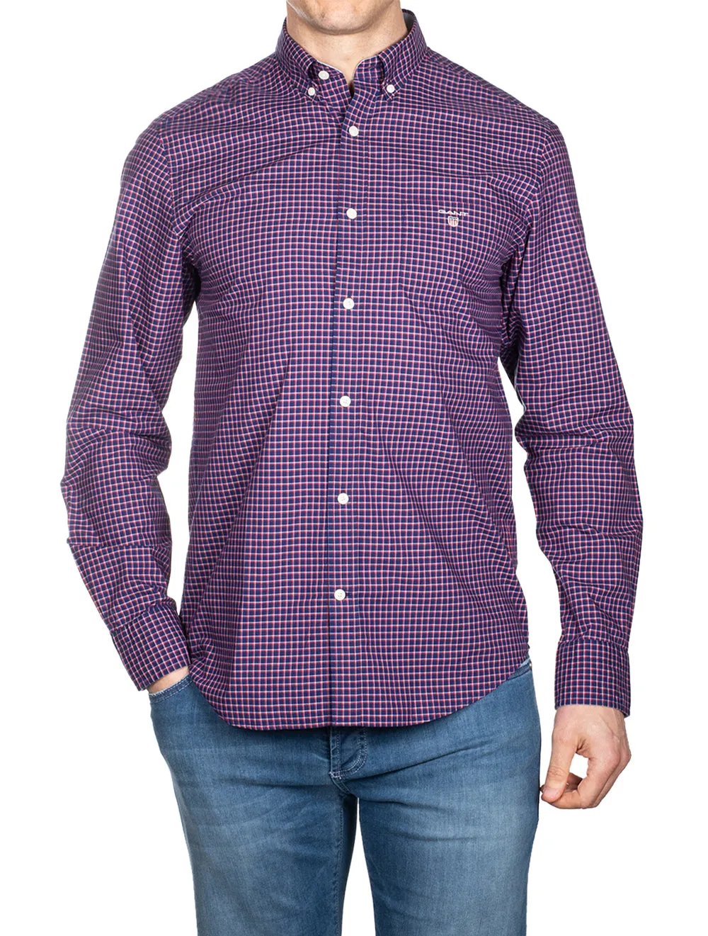 Regular Mini Check Poplin Button-down Beacon Blue