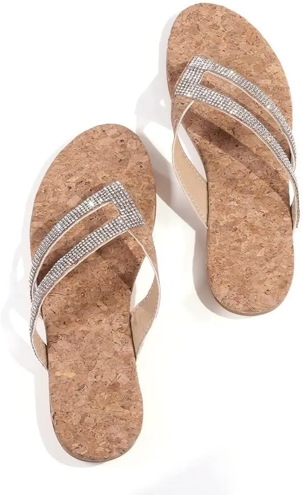 Rhinestones Sandals for Women 2025 Dressy Summer Bohemian Flat Casual Rhinestone Beaded Sparkly Bling Toe Ring Bridal Sandal Comfortable Elastic Ankle Strap Beach Wedding Sandals