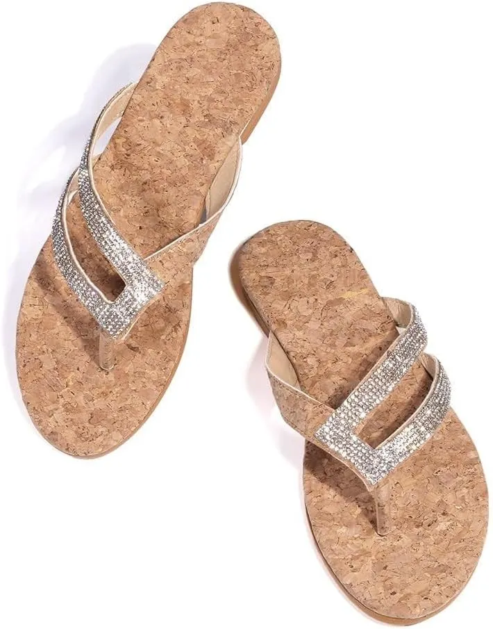 Rhinestones Sandals for Women 2025 Dressy Summer Bohemian Flat Casual Rhinestone Beaded Sparkly Bling Toe Ring Bridal Sandal Comfortable Elastic Ankle Strap Beach Wedding Sandals