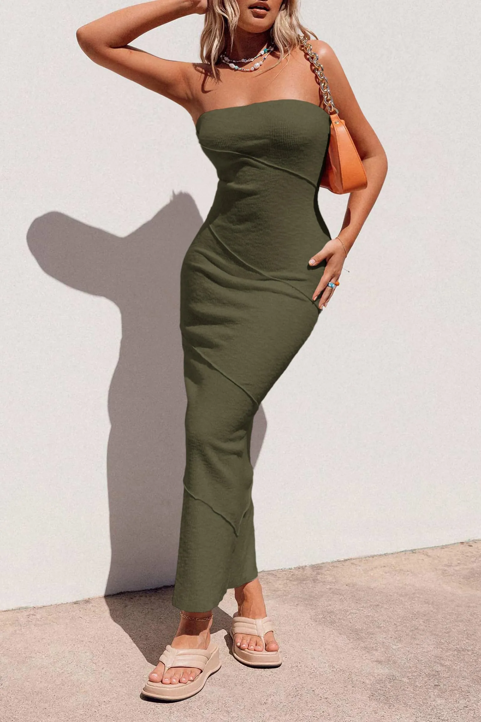 Ribbed Strapless Tube Y2K Maxi Bodycon Dresses