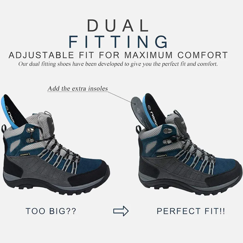 riemot Walking Boots for Women Blue Fully Waterproof High Rise Hiking Shoes