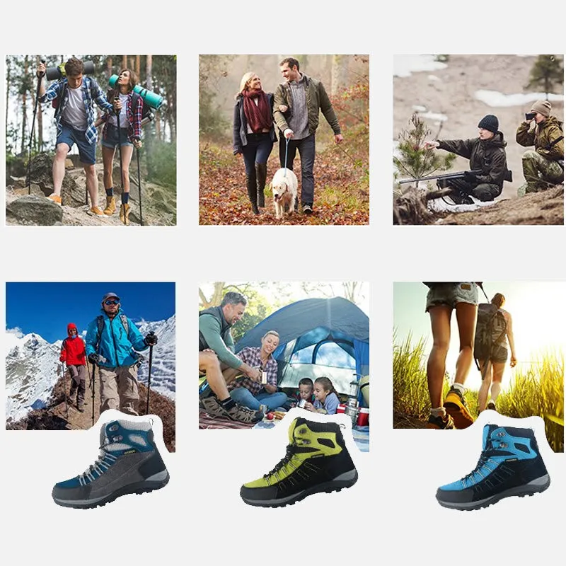 riemot Walking Boots for Women Blue Fully Waterproof High Rise Hiking Shoes