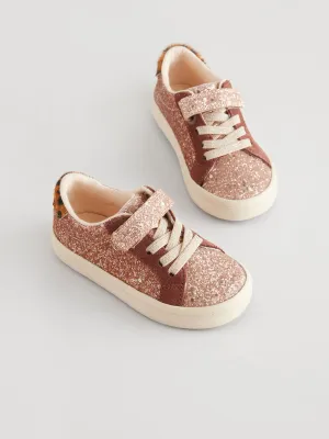 Rose Gold Glitter Wide Fit (G) Elastic Lace Trainers
