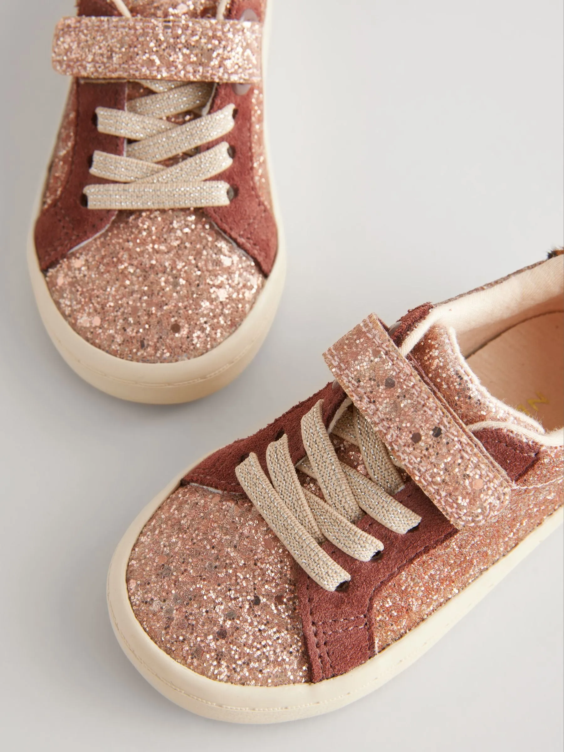 Rose Gold Glitter Wide Fit (G) Elastic Lace Trainers