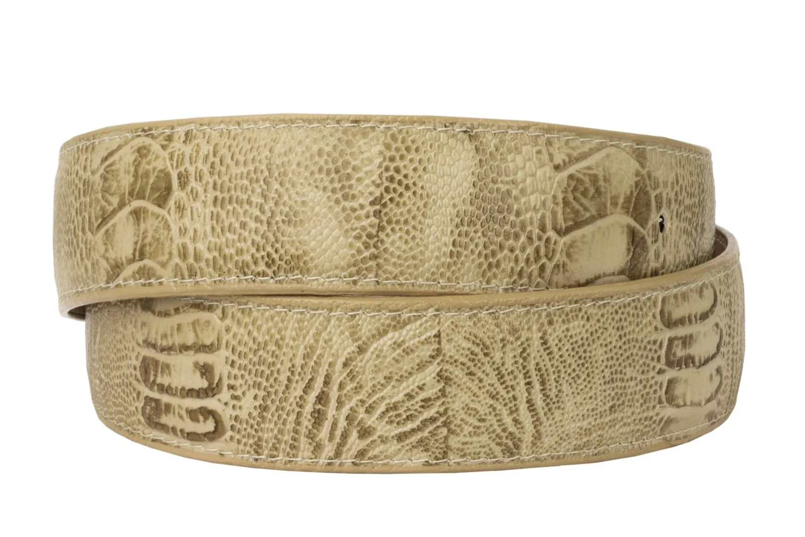 Sand Western Cowboy Belt Ostrich Leg Print Leather - Silver Buckle