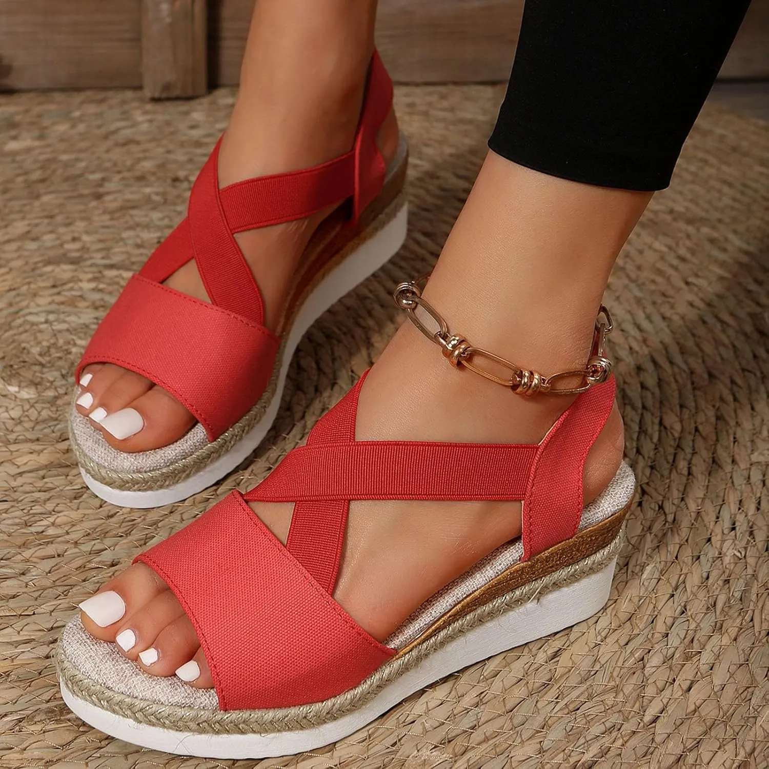 Sandals for Women 2025 Fashion Platform Sandals Espadrilles Wedges Dressy Summer Sandals Ankle Strap Slip On Sandals