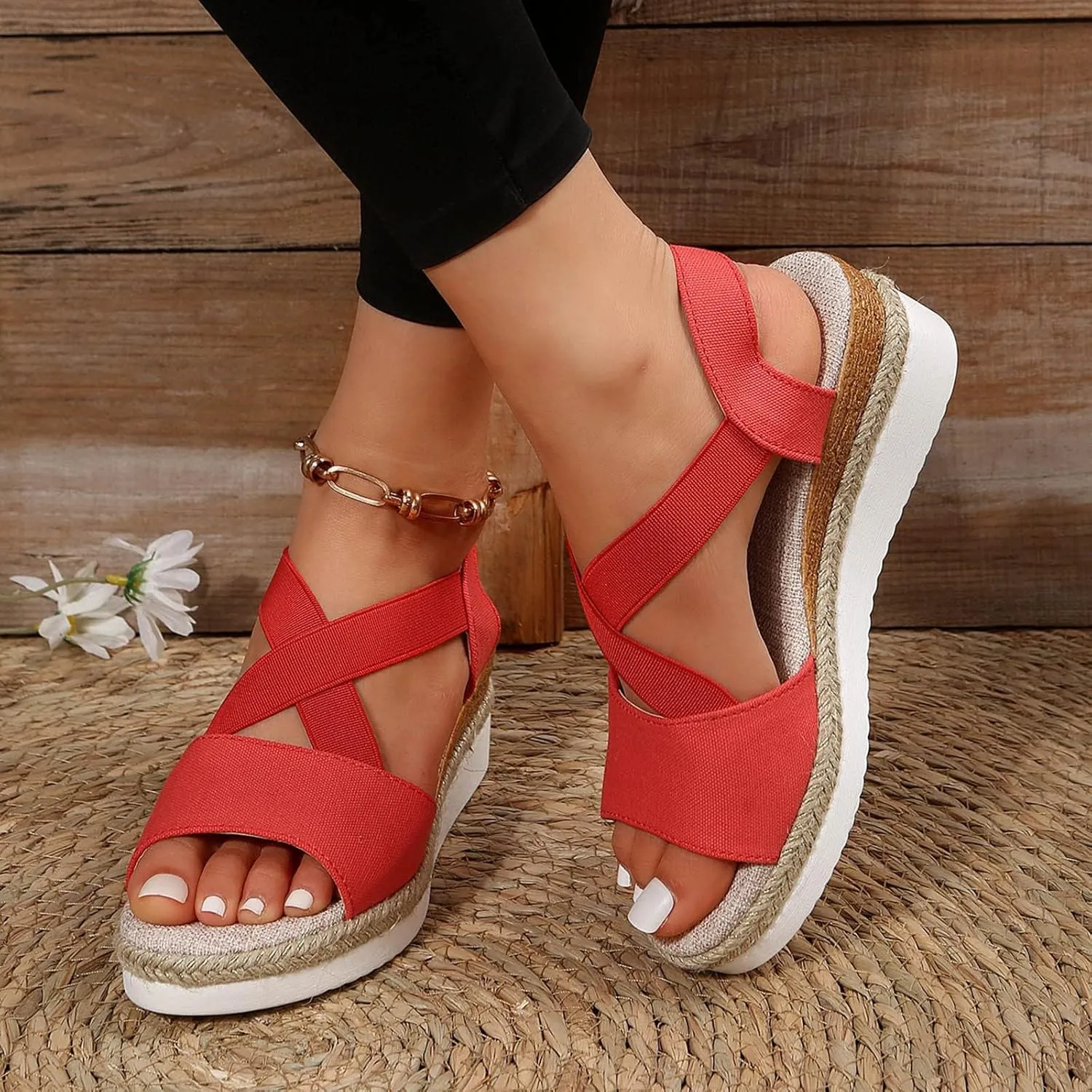 Sandals for Women 2025 Fashion Platform Sandals Espadrilles Wedges Dressy Summer Sandals Ankle Strap Slip On Sandals