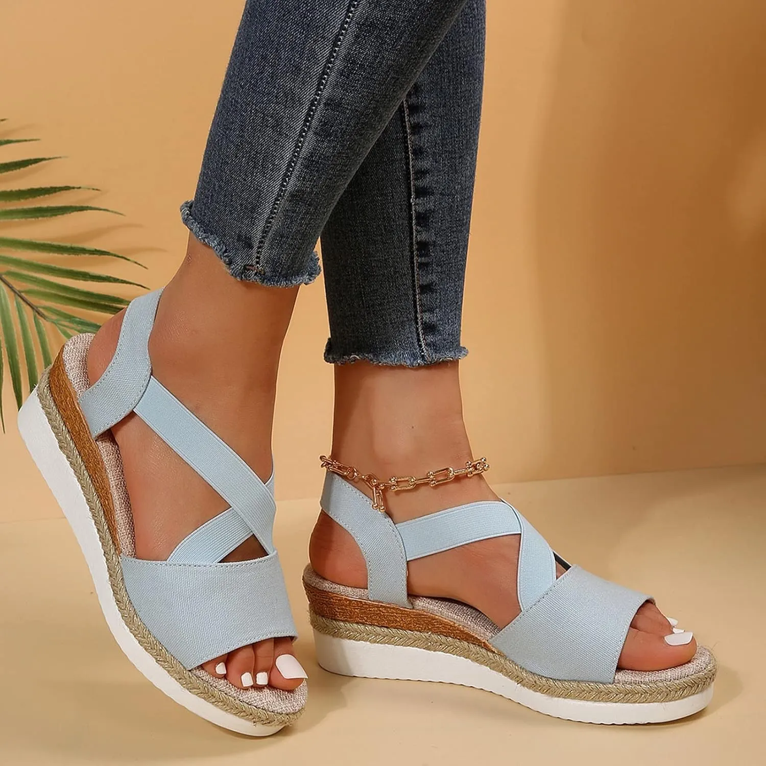 Sandals for Women 2025 Fashion Platform Sandals Espadrilles Wedges Dressy Summer Sandals Ankle Strap Slip On Sandals