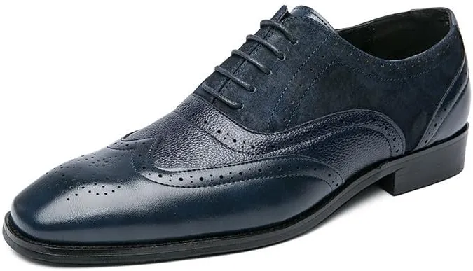 Santimon Men's Classic Modern Formal Oxford Wingtip Lace Up Dress Shoes, Two-Tone Perforated Brogues Uniform Casual Oxford Dress Shoes