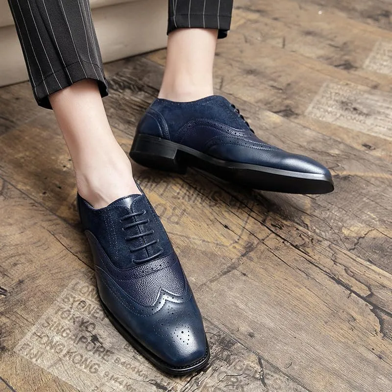 Santimon Men's Classic Modern Formal Oxford Wingtip Lace Up Dress Shoes, Two-Tone Perforated Brogues Uniform Casual Oxford Dress Shoes