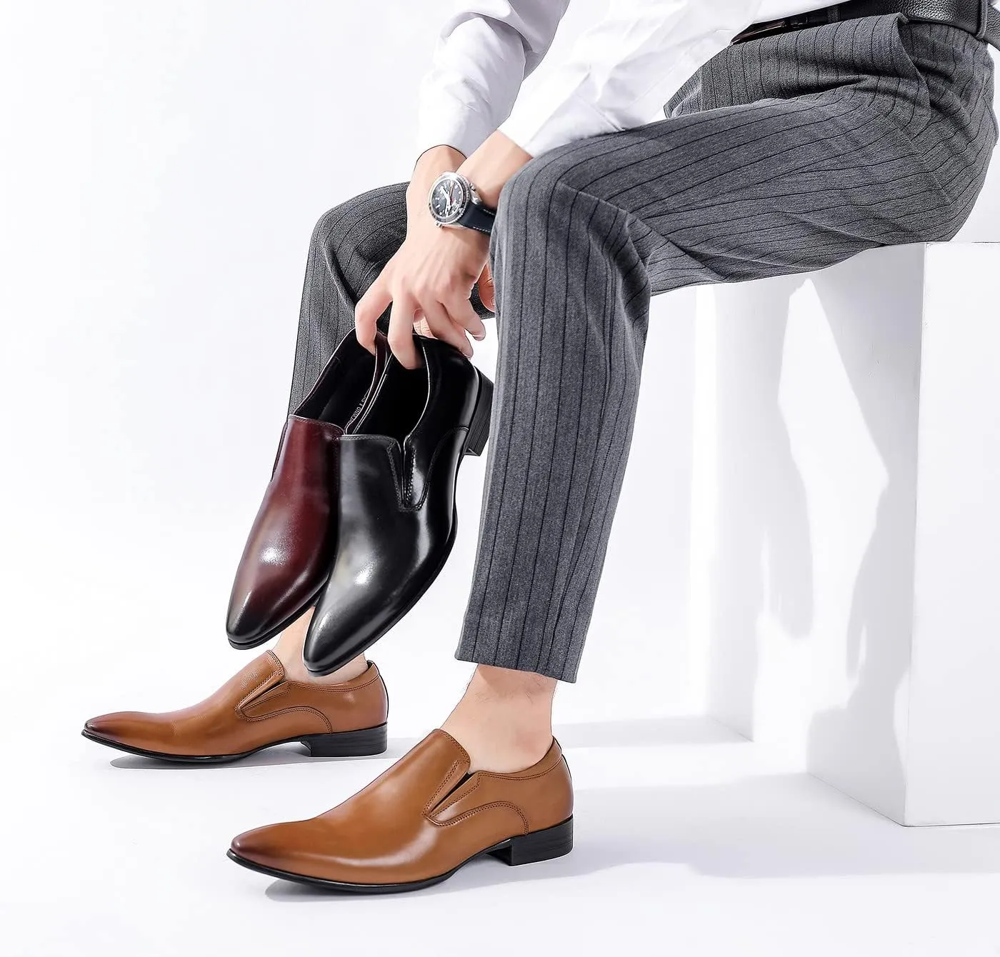 Santimon Men's Loafers Slip on Formal Dress Leather Penny Loafers Comfort Fashion Business Walking Shoes