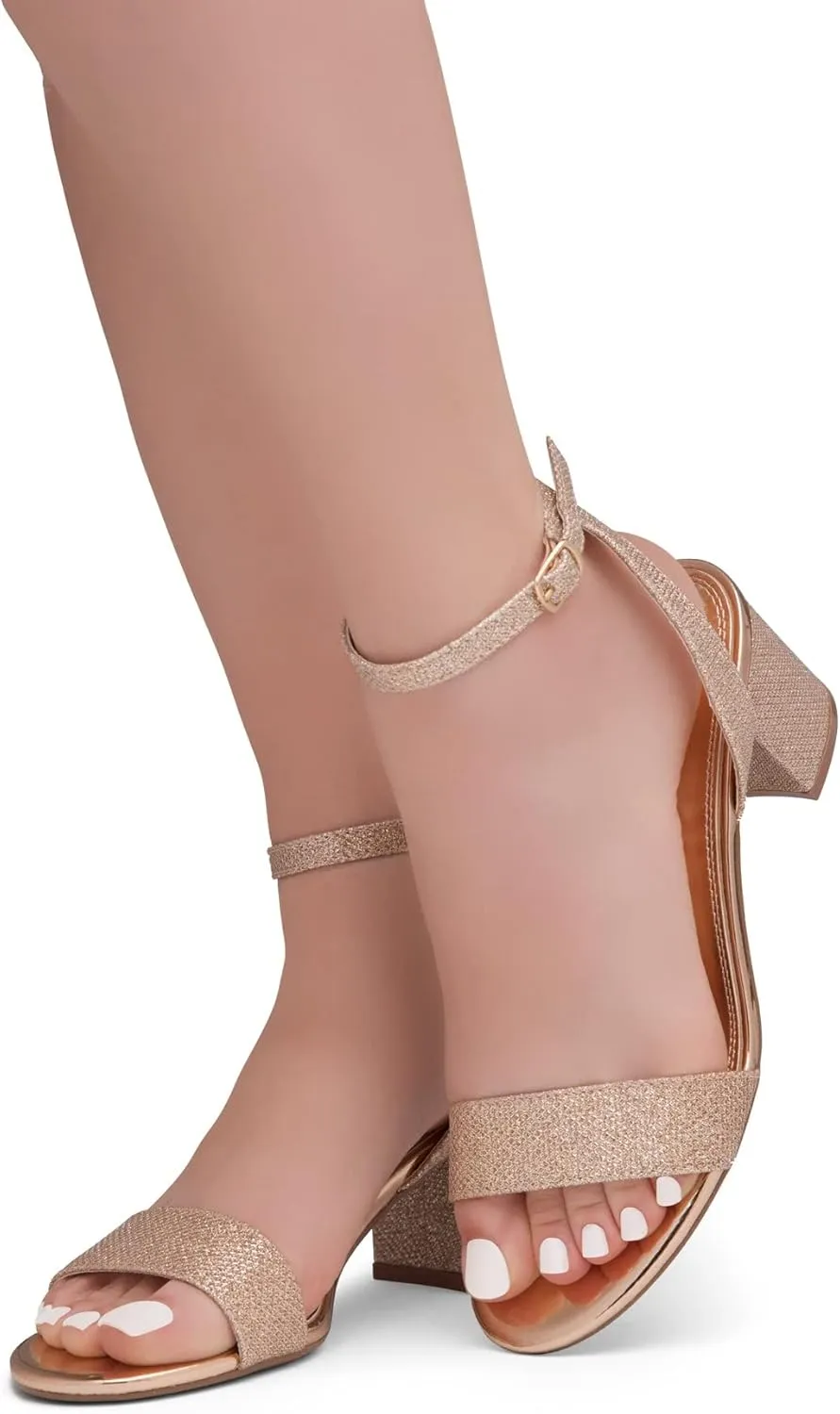 Shoe Land Women's Low Heels  2.75 Inch Chunky Block Heeled Sandals | Clear Sandals, Open Toe Dressy Short Heels with Ankle Strap for Wedding, Prom & Party
