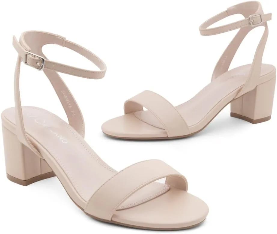 Shoe Land Women's Low Heels  2.75 Inch Chunky Block Heeled Sandals | Clear Sandals, Open Toe Dressy Short Heels with Ankle Strap for Wedding, Prom & Party