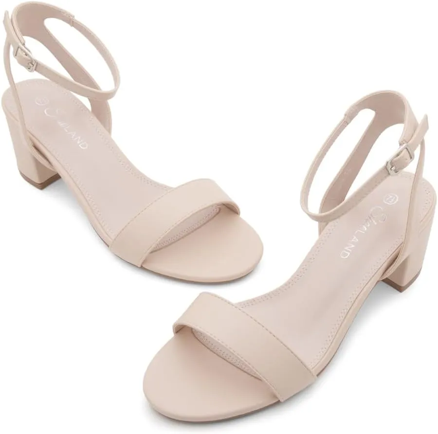 Shoe Land Women's Low Heels  2.75 Inch Chunky Block Heeled Sandals | Clear Sandals, Open Toe Dressy Short Heels with Ankle Strap for Wedding, Prom & Party