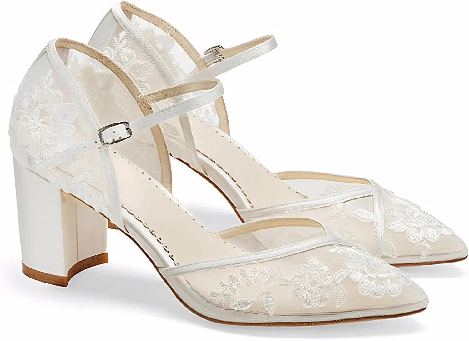 SIFIEELAR Womens LOW HEEL Sandals Ankle Strap Pointed Toe Sandals mesh wedding Party embroidery Shoes