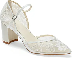 SIFIEELAR Womens LOW HEEL Sandals Ankle Strap Pointed Toe Sandals mesh wedding Party embroidery Shoes