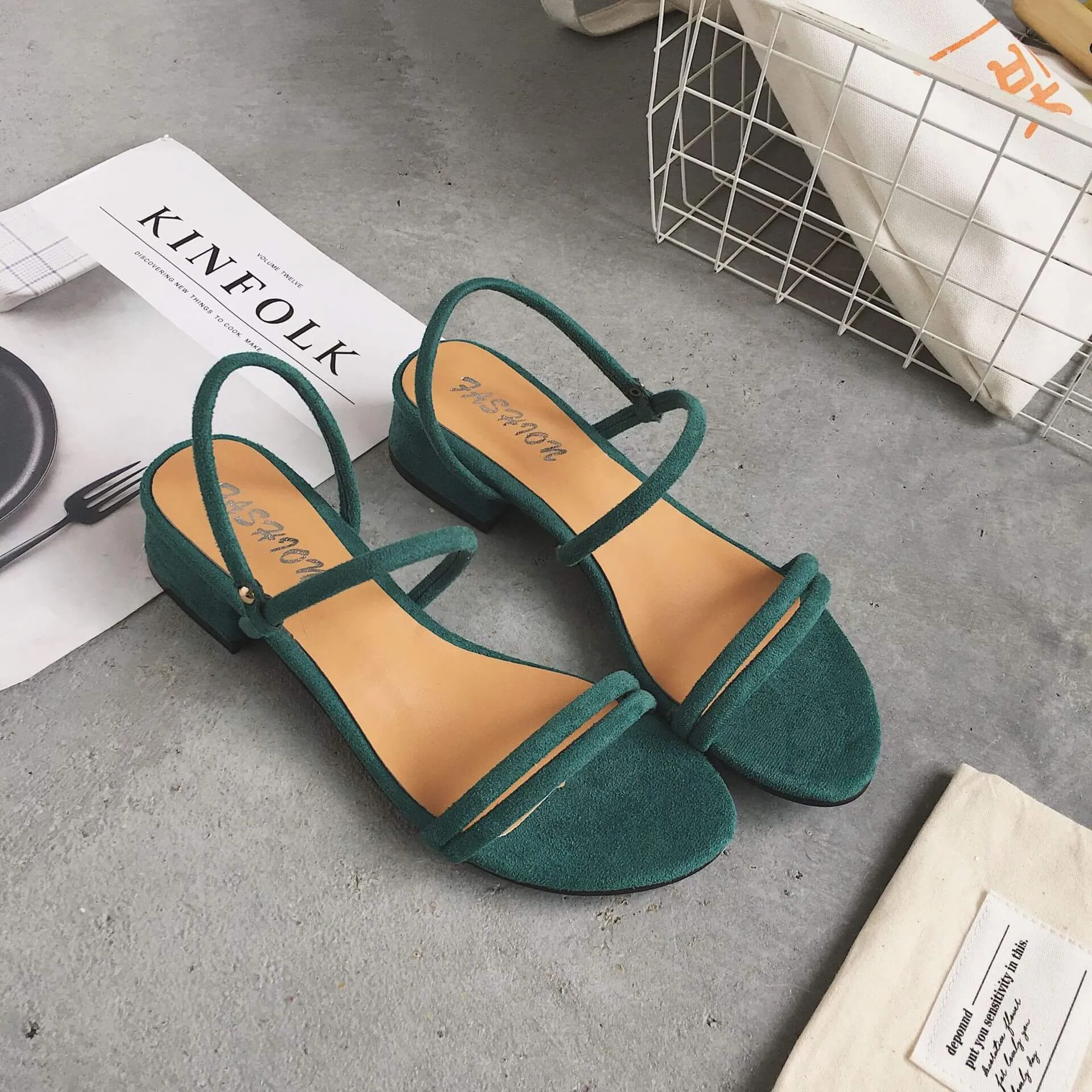Simple Style Chunky Heels Square Open Toe Sandals
