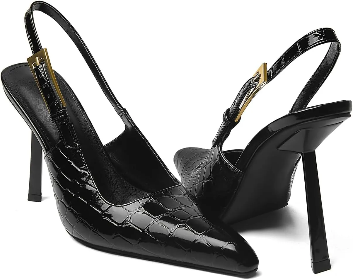 Slingback Kitten Heels Pointed Closed Toe Pumps for Women, Stiletto 4Inch High Heeled Sandals for Wedding Bride Prom Party Dress Shoes