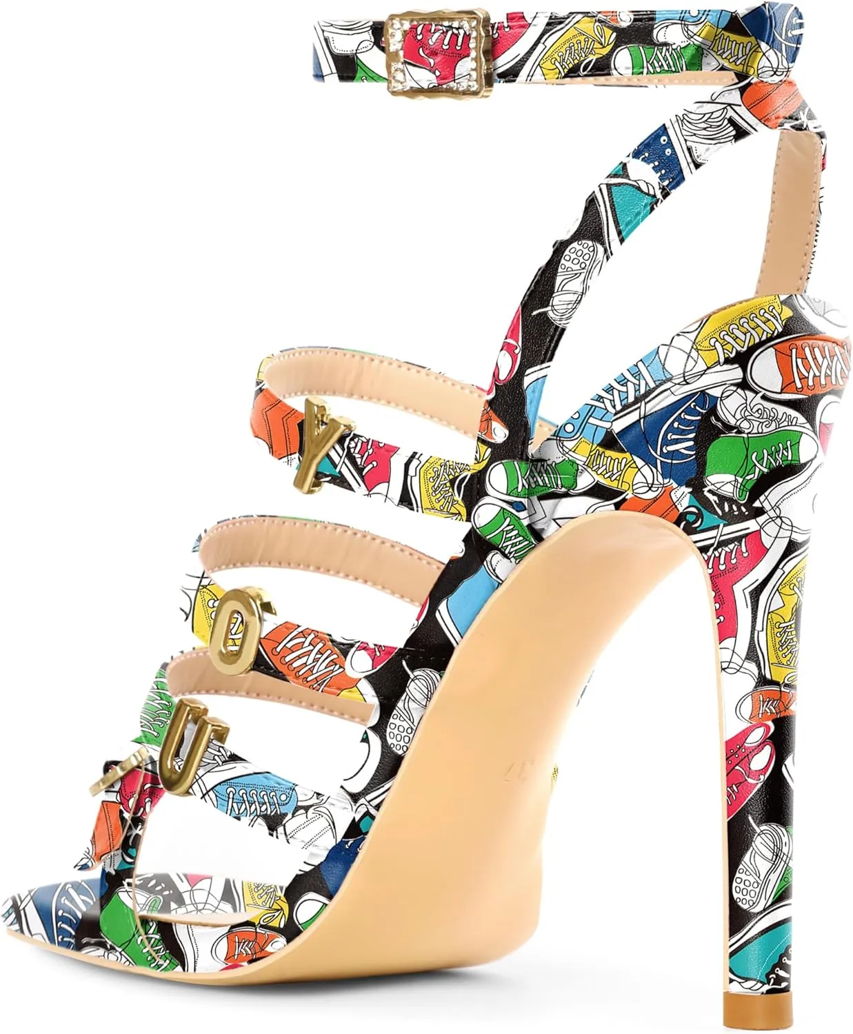 Soireelady Womens High Heel Sandals, Ankle Strap Open Toe Heels, Square Toe Stiletto Strappy Heeled Sandals 4 Inch Prom Party