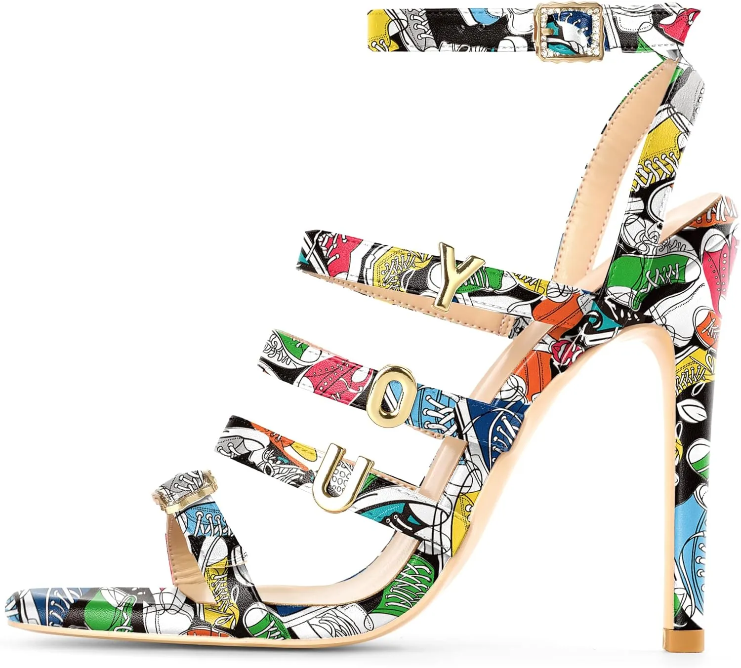 Soireelady Womens High Heel Sandals, Ankle Strap Open Toe Heels, Square Toe Stiletto Strappy Heeled Sandals 4 Inch Prom Party