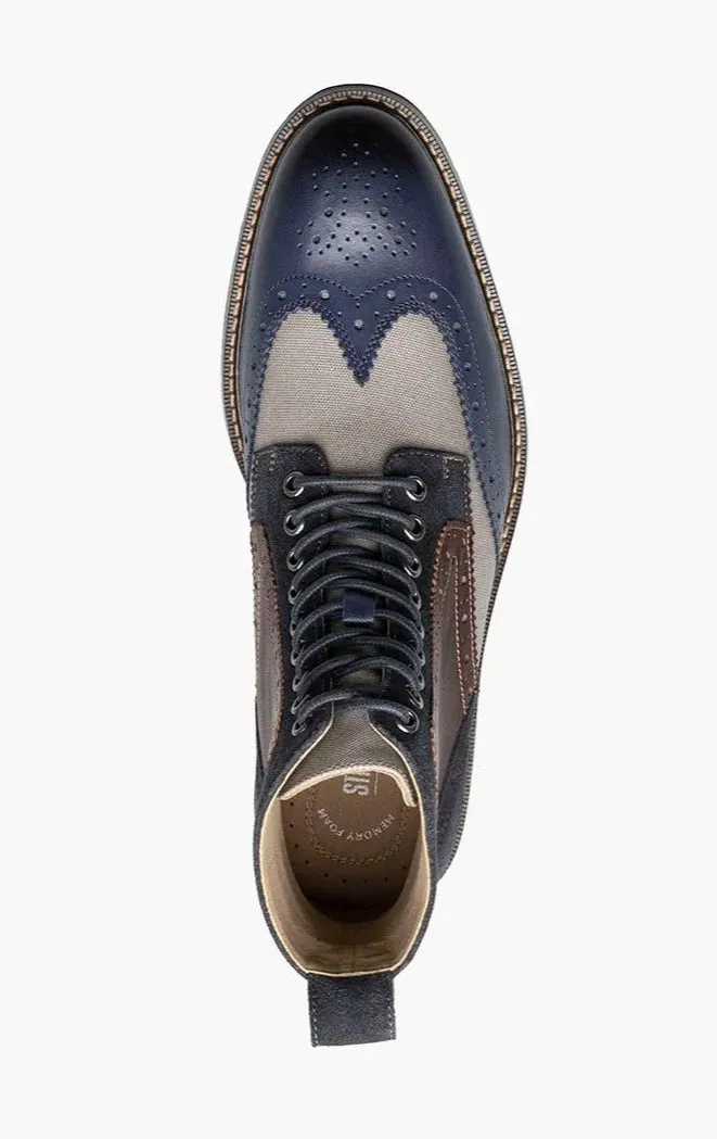 Stacy Adams Blue Grey Men's Wingtip Lace-Up Casual Boot Genuine Leather